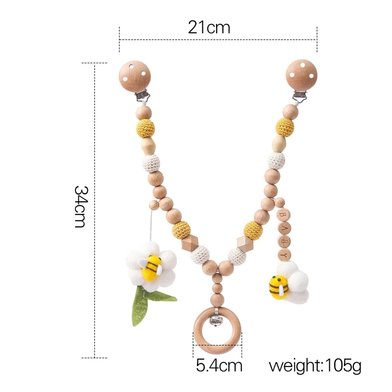 Wooden Teether & Rattle Toy - Baby Gym & Stroller Fun!