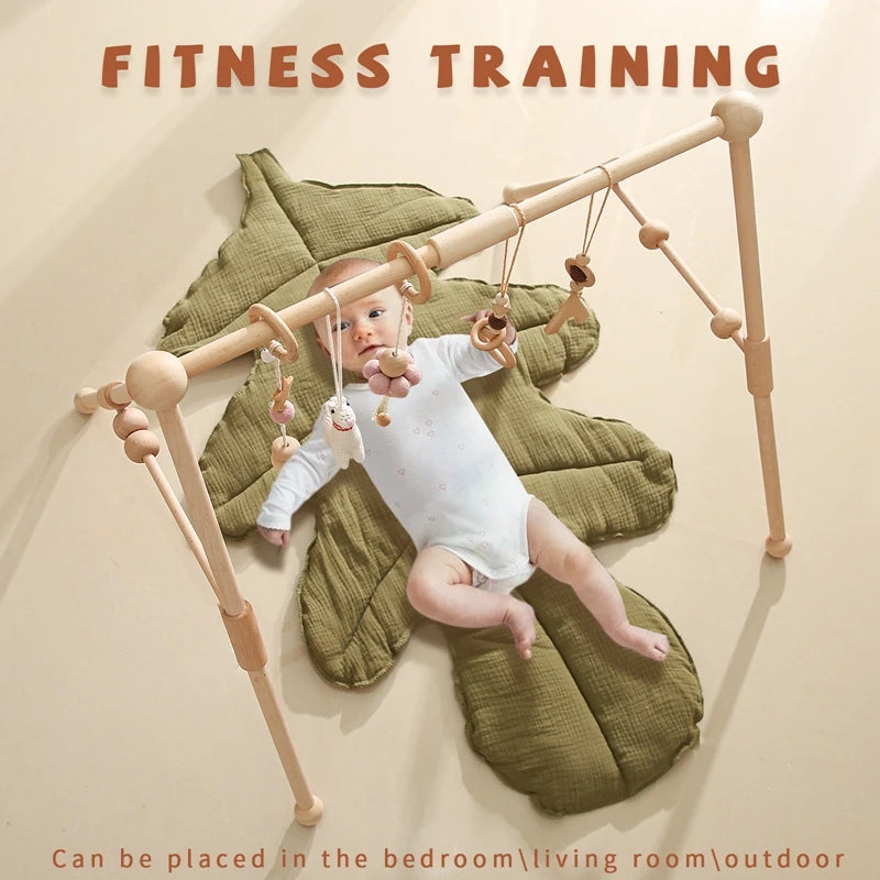 Baby Wooden Gym Frame & Sensory Rattle Toys – Foldable Play Mobile
