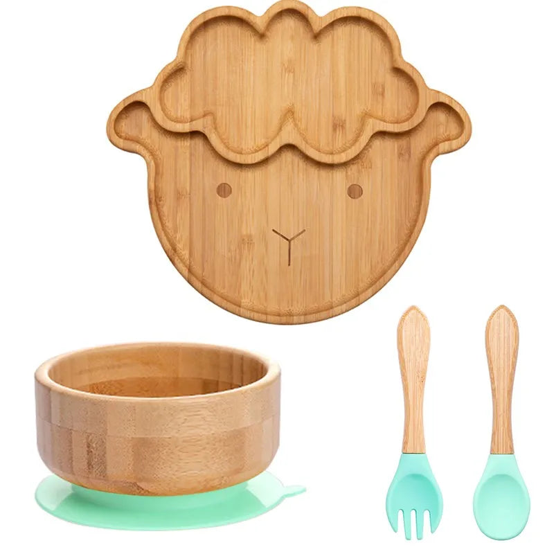 Bamboo Kids Tableware Set – 4pcs Suction Plate, Bowl & Utensils