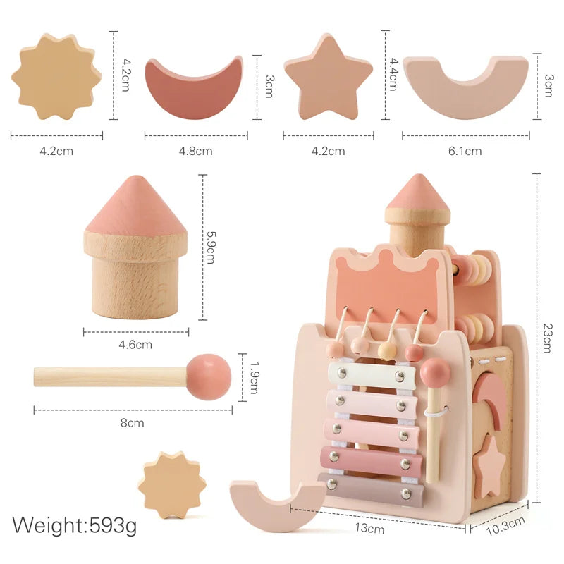 Montessori Wooden Castle Blocks – Pink House Baby Puzzle Toy