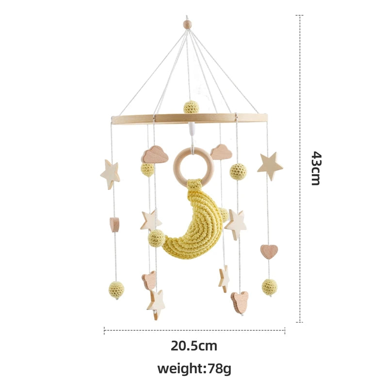 Wooden Baby Crib Mobile – Crochet Stars Bed Bell Rattle Toy