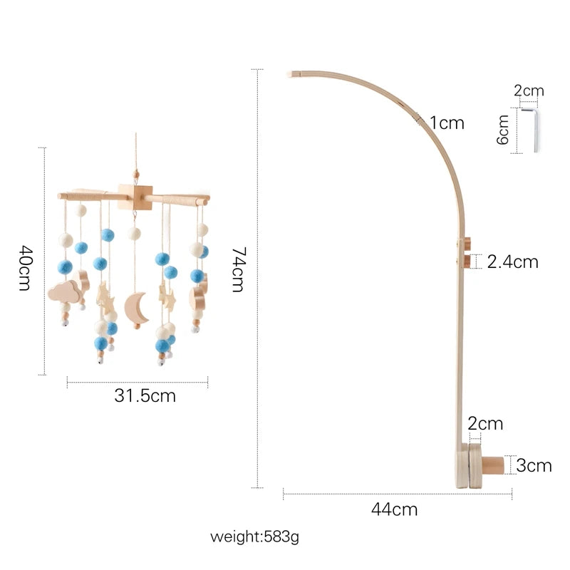 Baby Wooden Crib Mobile & Rattle Toy – Musical Bed Bell for Newborns