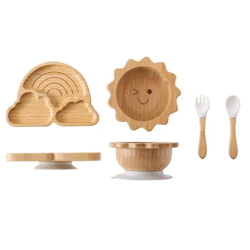 Bamboo Baby Suction Plate Set - BPA-Free, Non-Slip Tableware & Spoon for Stress-Free Feeding