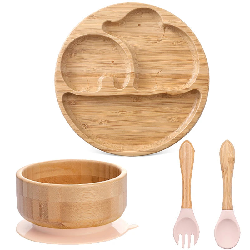 Bamboo Babies 4-Piece Cartoon Dinnerware Set for Safe Baby Feeding - Eco-Friendly, Latex-Free & Customizable