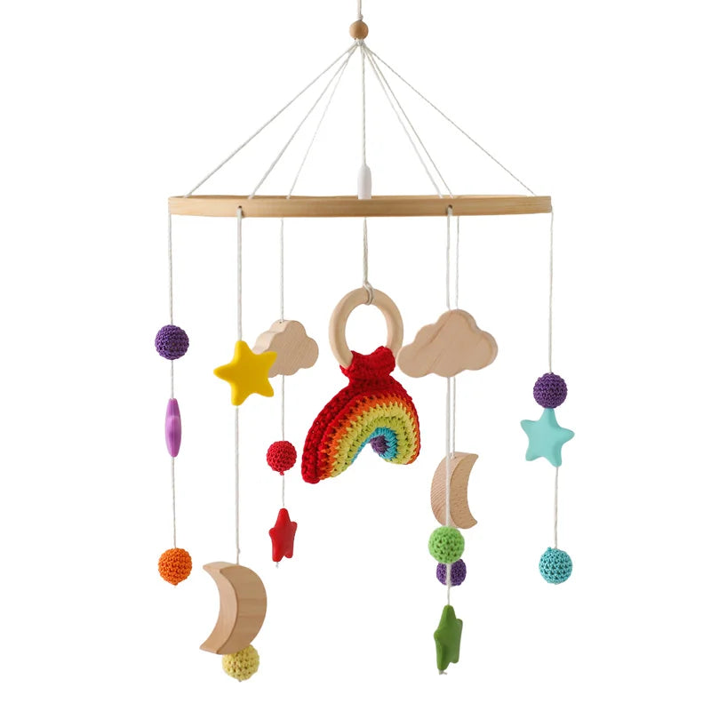 Wooden Baby Crib Mobile – Soft Felt Hot Air Balloon Bed Bell Toy