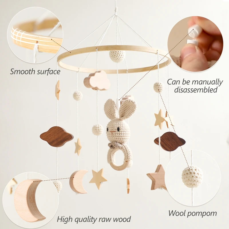 Baby Wooden Crib Mobile & Rattle Toy – Musical Bed Bell for Newborns