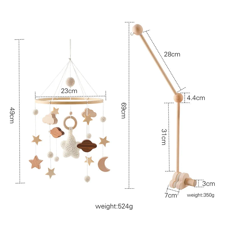Baby Wooden Crib Mobile & Rattle Toy – Musical Bed Bell for Newborns