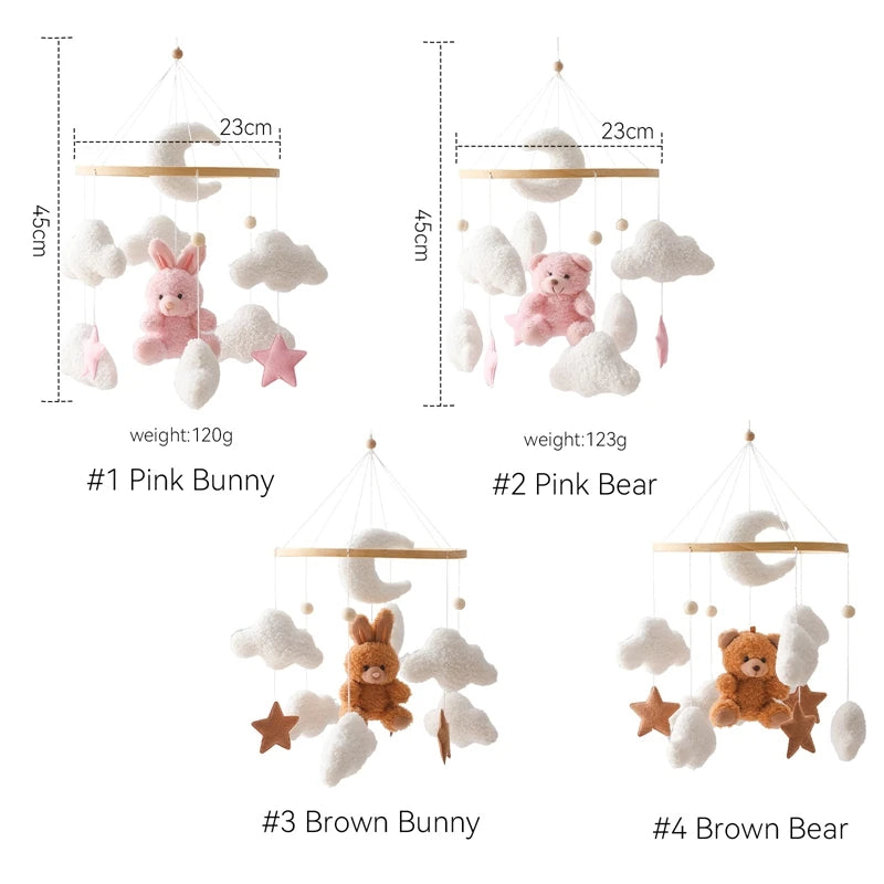Wooden Baby Crib Mobile with Music Box – Teddy Bear Rattle Toy