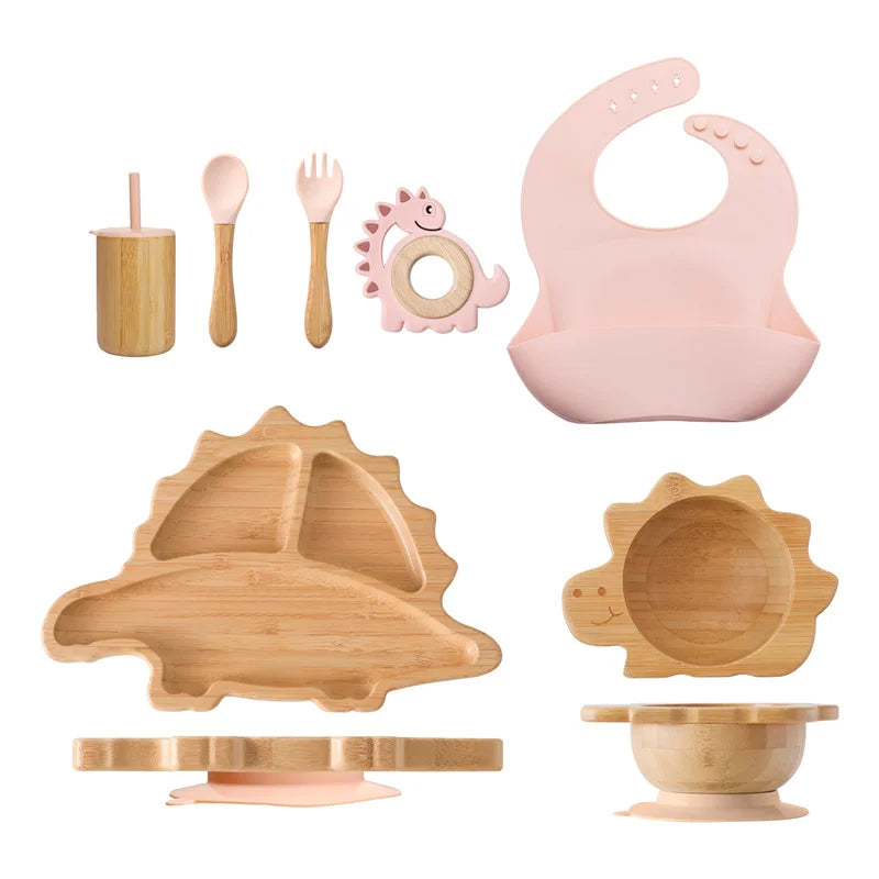 Eco-Friendly 7-Piece Bamboo & Silicone Baby Feeding Set - Safe, Non-Toxic Dinnerware for Kids