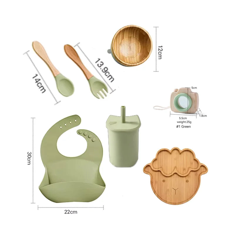 Eco-Friendly 7-Piece Bamboo & Silicone Baby Feeding Set - Safe, Non-Toxic Dinnerware for Kids