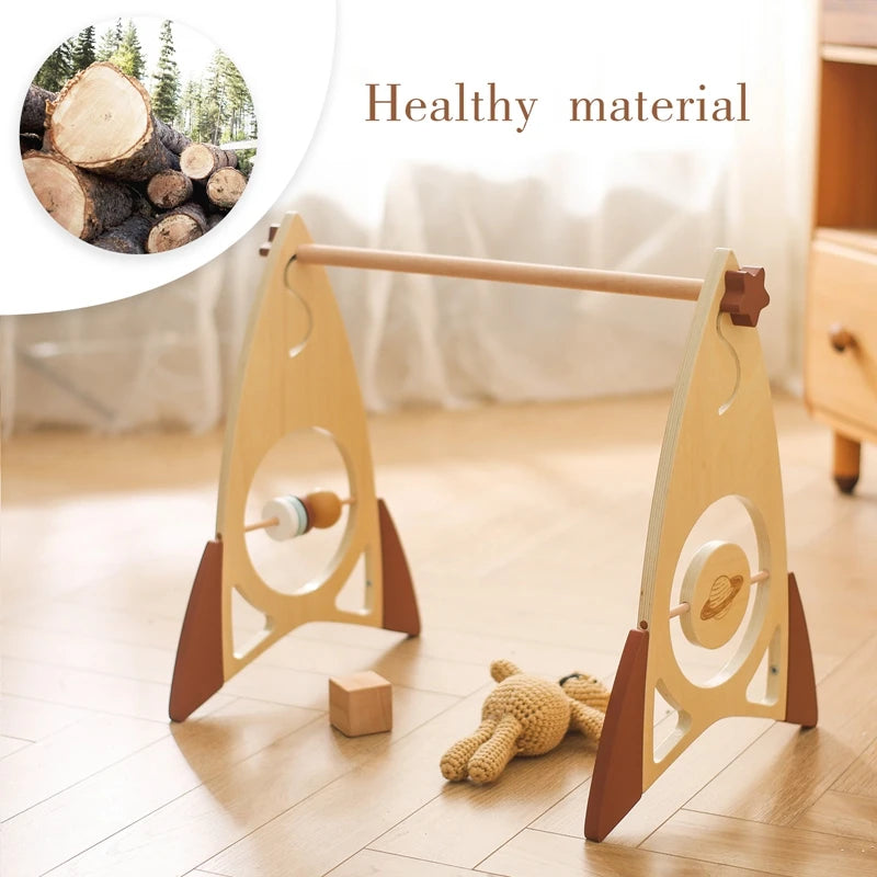 Montessori Wooden Baby Activity Gym – Foldable Rocket Frame Toy