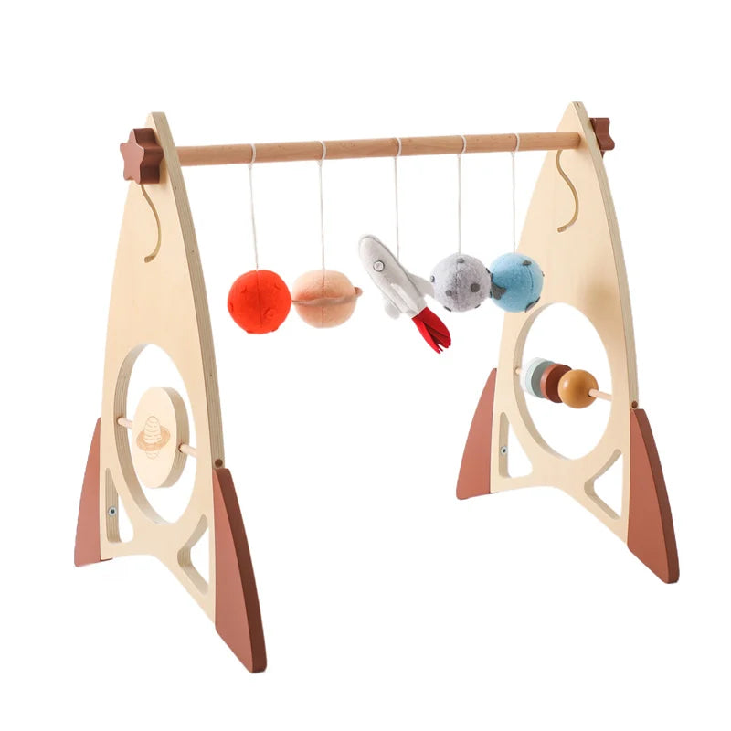 Baby Wooden Gym Frame – Montessori Rocket Activity & Rattle Toy