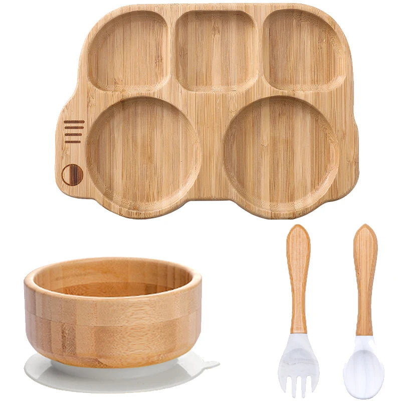 Bamboo Babies 4-Piece Cartoon Dinnerware Set for Safe Baby Feeding - Eco-Friendly, Latex-Free & Customizable