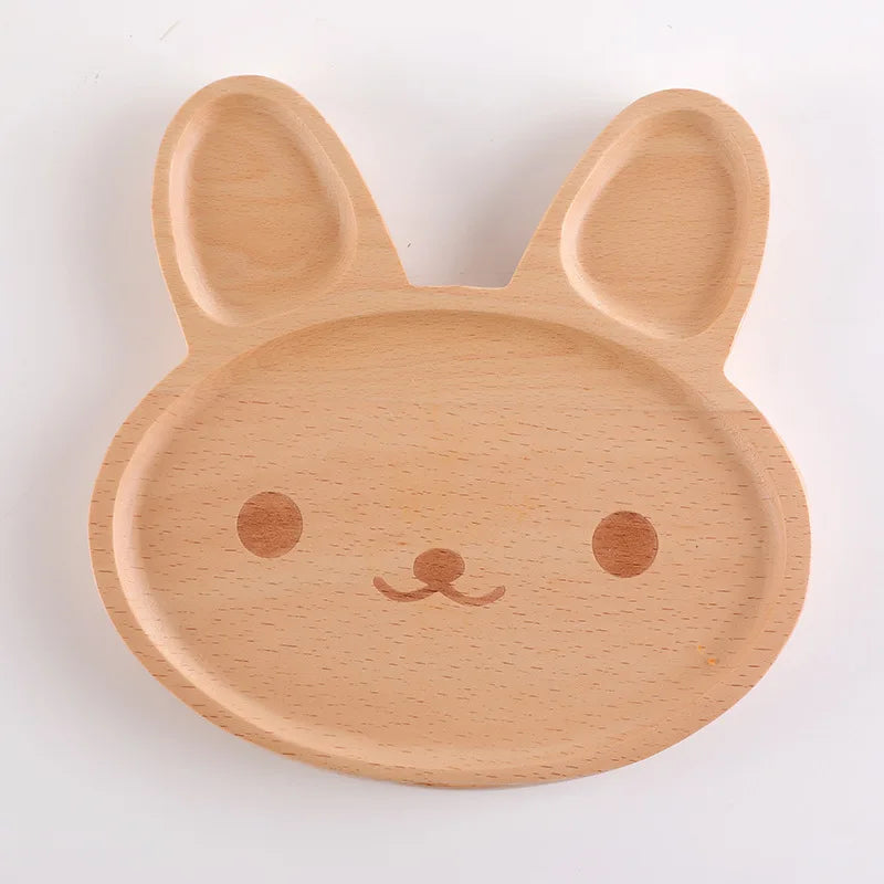 Wooden Baby Feeding Plate Set | Cute Dishes & Sucker Bowl