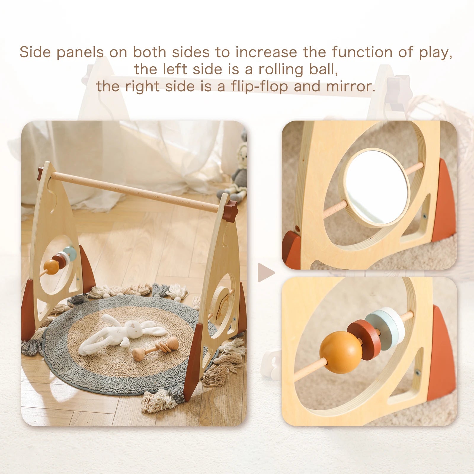 Montessori Wooden Baby Activity Gym – Foldable Rocket Frame Toy