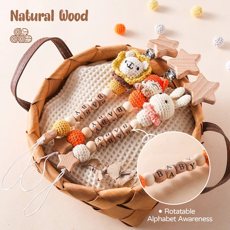 Wooden Personalized Baby Pacifier Clip – BPA Free, Teething Gift