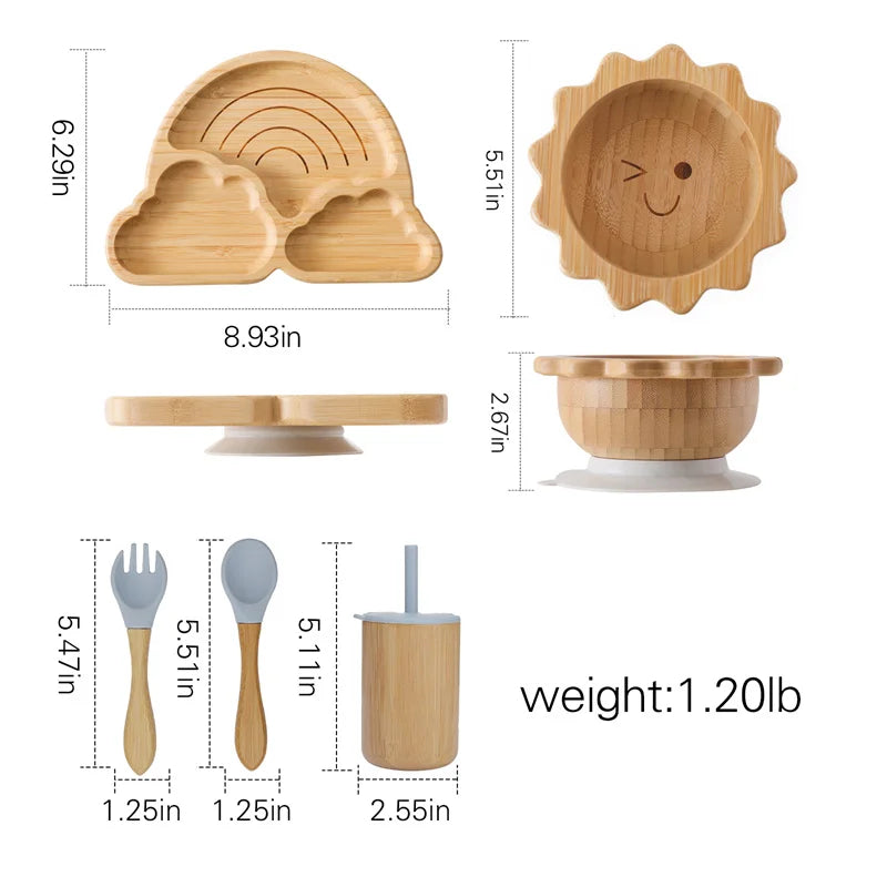 Bamboo Baby Suction Plate Set - BPA-Free, Non-Slip Tableware & Spoon for Stress-Free Feeding
