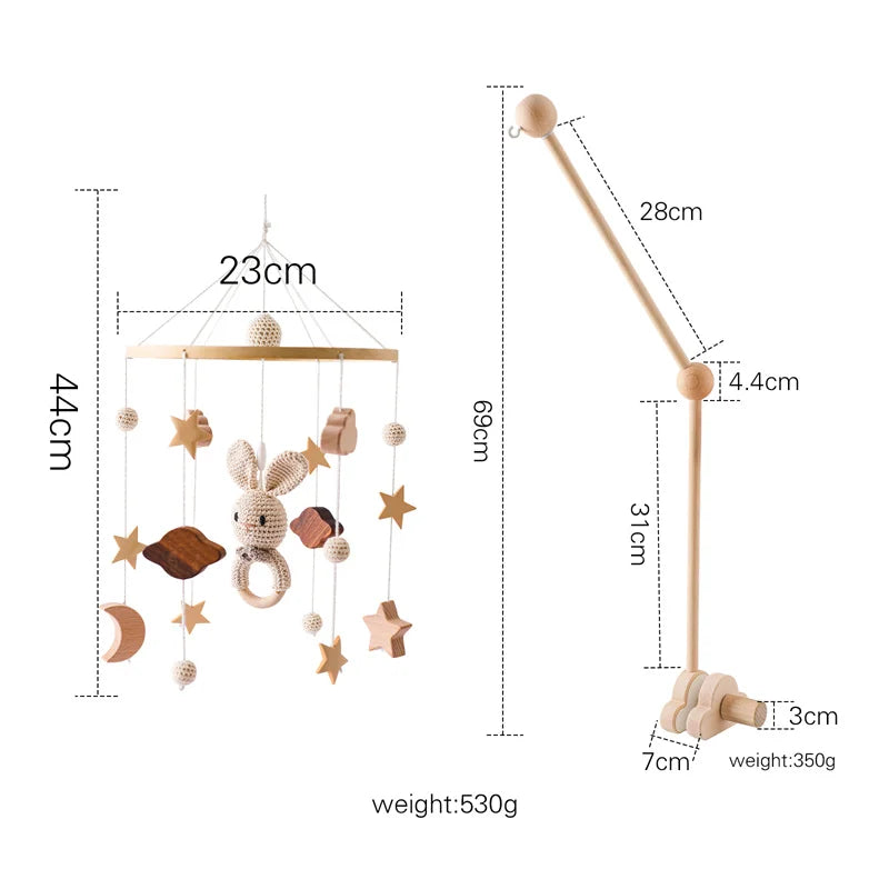 Baby Wooden Crib Mobile & Rattle Toy – Musical Bed Bell for Newborns