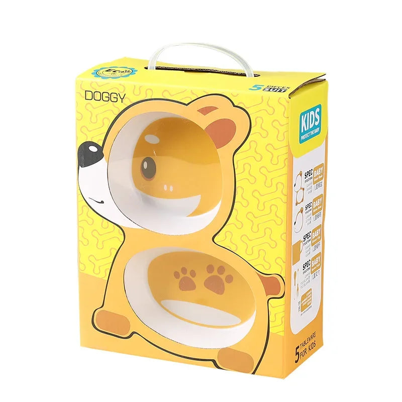 Bamboo Fiber Cartoon Dinosaur Baby Dinnerware Set - Eco-Friendly Feeding Plates, Bowls, and Utensils