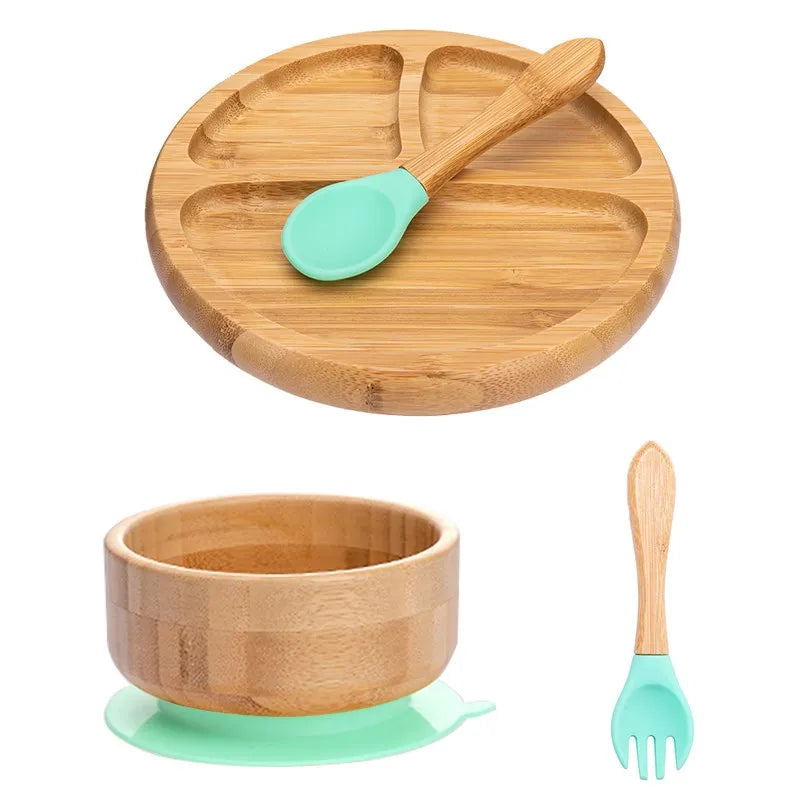Bamboo Kids Tableware Set – 4pcs Suction Plate, Bowl & Utensils