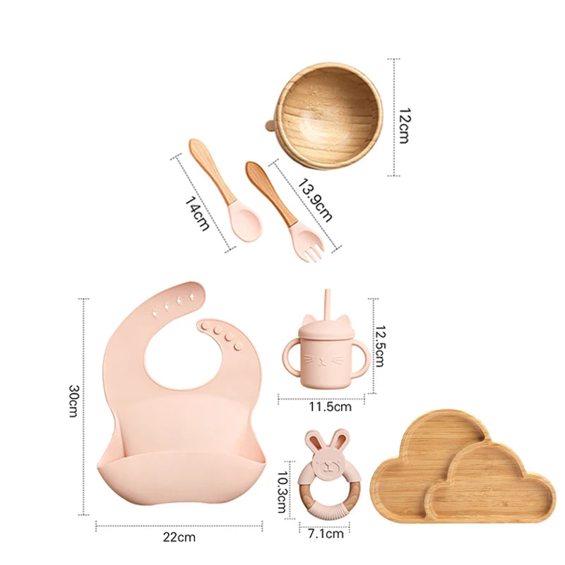 Eco-Friendly 7-Piece Bamboo & Silicone Baby Feeding Set - Safe, Non-Toxic Dinnerware for Kids