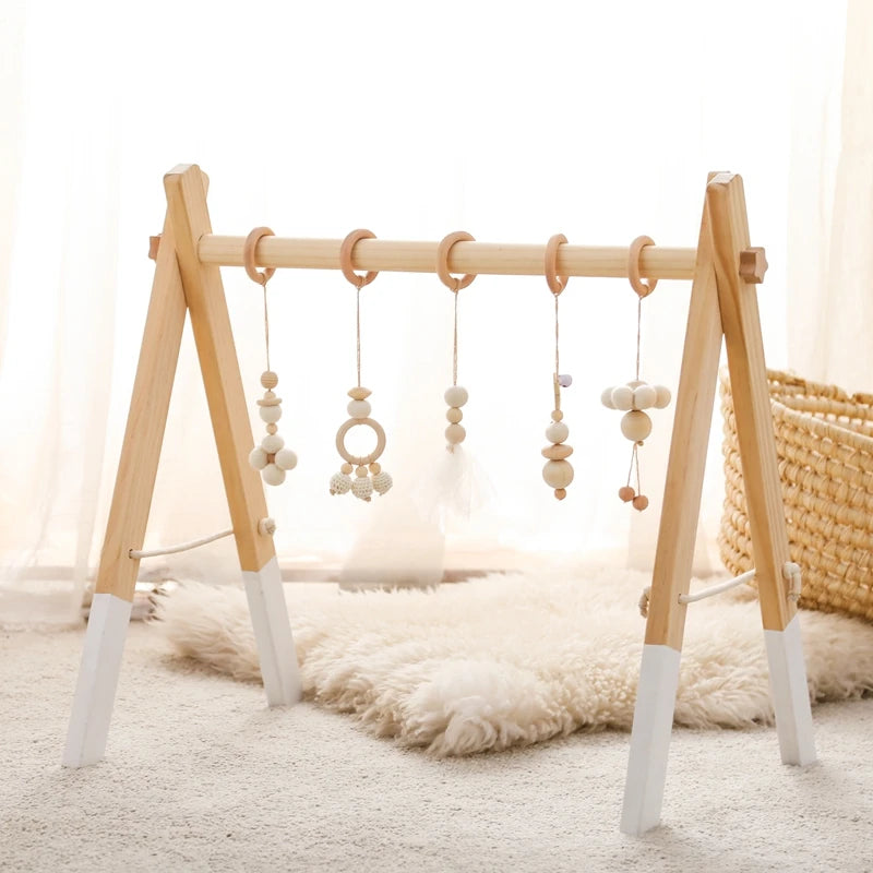 Baby Wooden Play Gym with Rattle Toys – Montessori Sensory Set