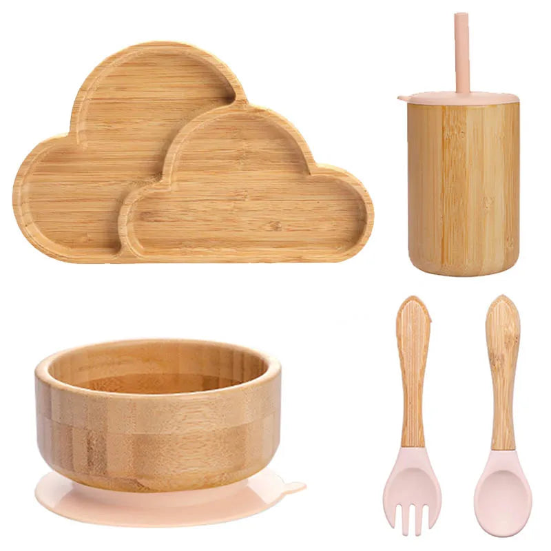Bopoobo 5-Piece Bamboo Baby Tableware Set - BPA Free, Suction Plates, Eco-Friendly, Perfect for Weaning!