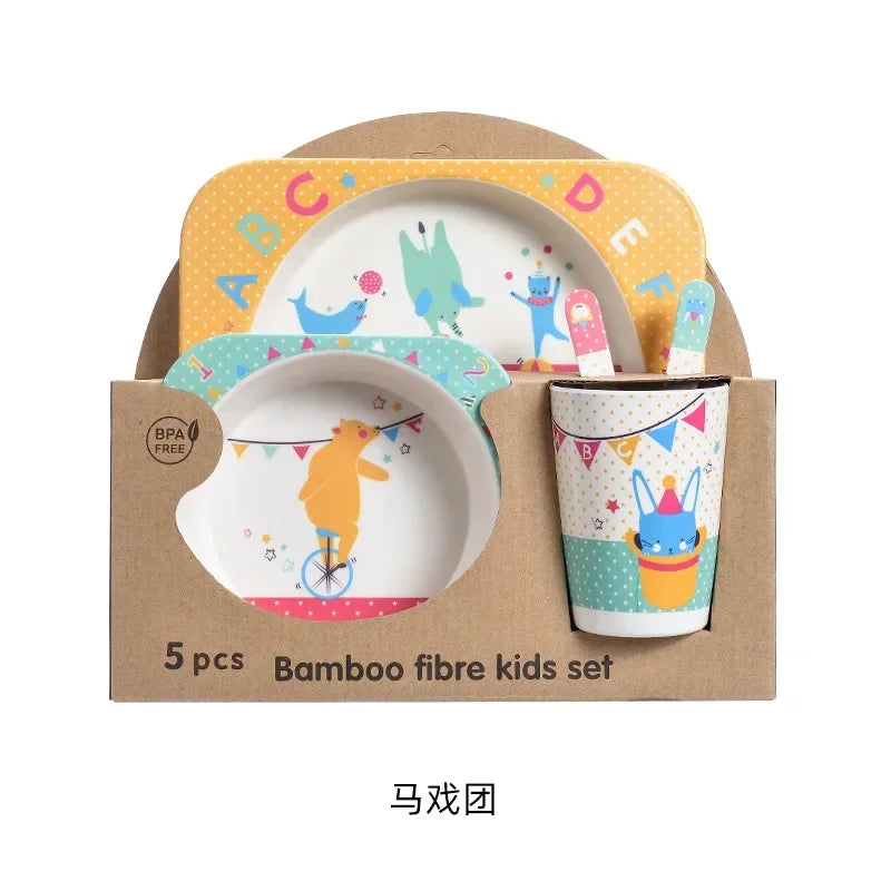 Bamboo Kids Tableware Set – Eco-Friendly Cartoon 5-Piece Gift