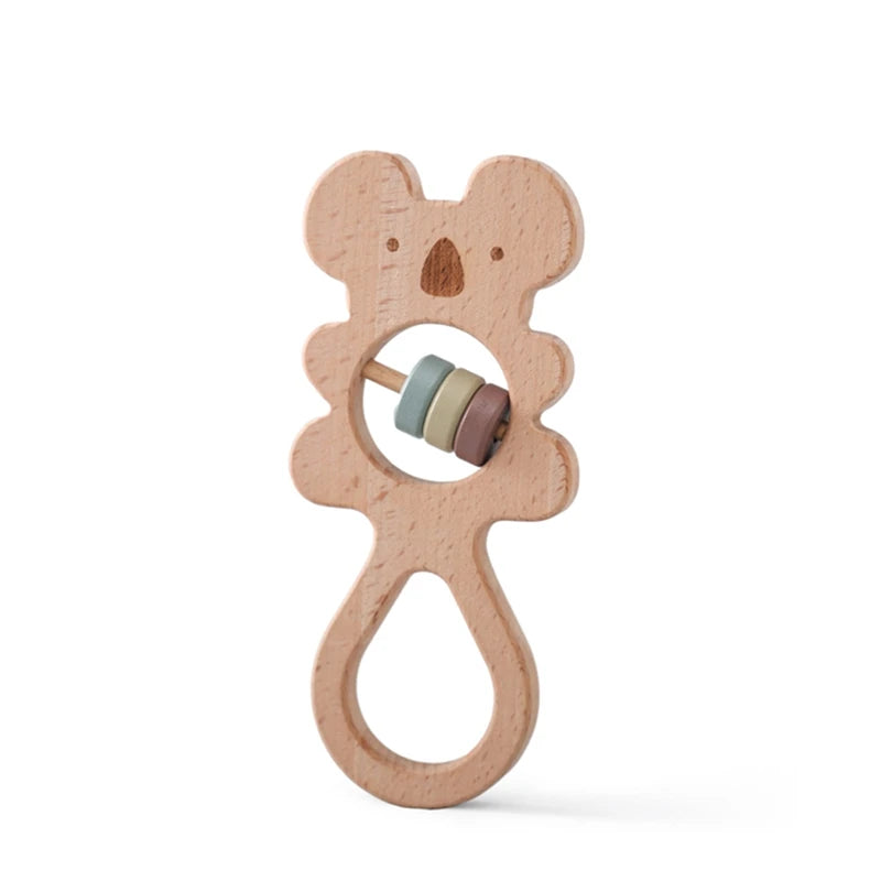 Wooden Montessori Bear Toy – Educational Cartoon Animal Rattle