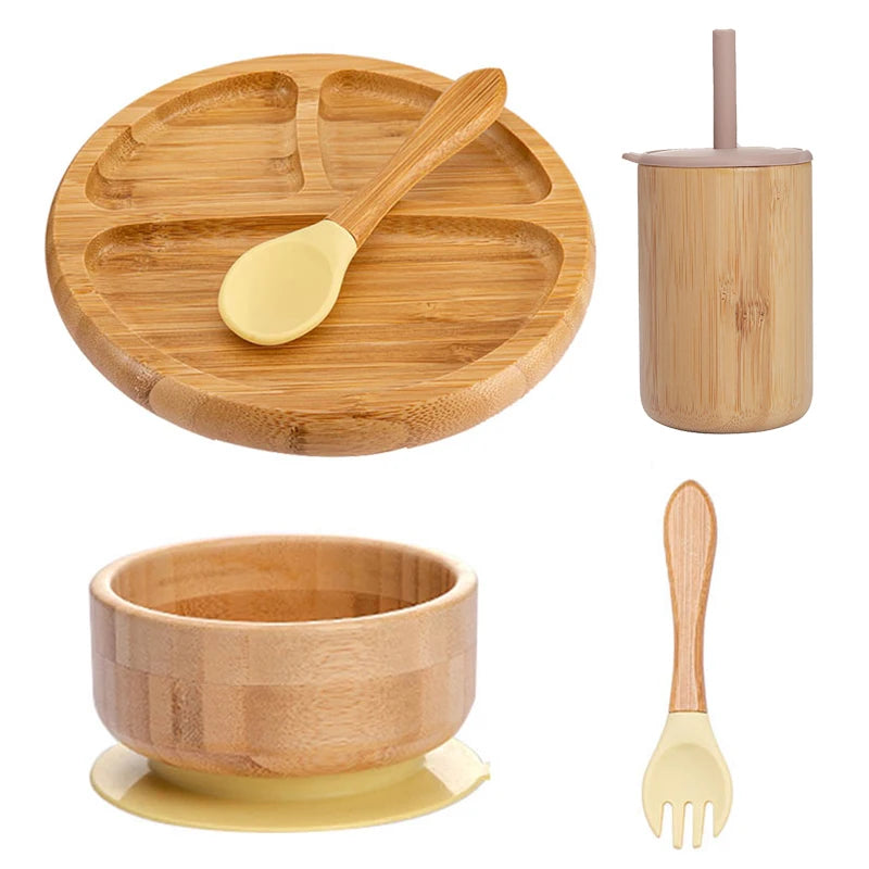 Bopoobo 5-Piece Bamboo Baby Tableware Set - BPA Free, Suction Plates, Eco-Friendly, Perfect for Weaning!