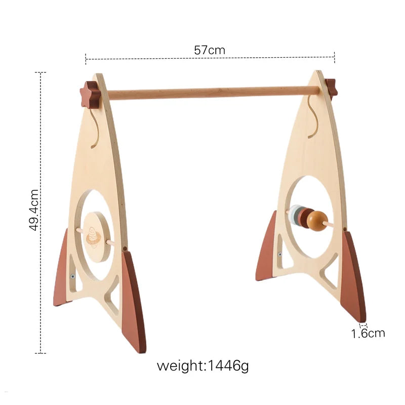 Baby Wooden Gym Frame – Montessori Rocket Activity & Rattle Toy