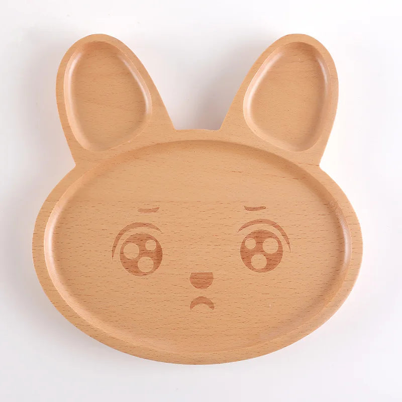 Wooden Baby Feeding Plate Set | Cute Dishes & Sucker Bowl