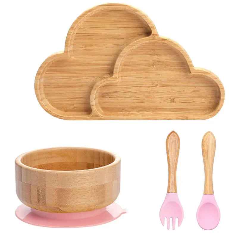 Bamboo Kids Tableware Set – 4pcs Suction Plate, Bowl & Utensils