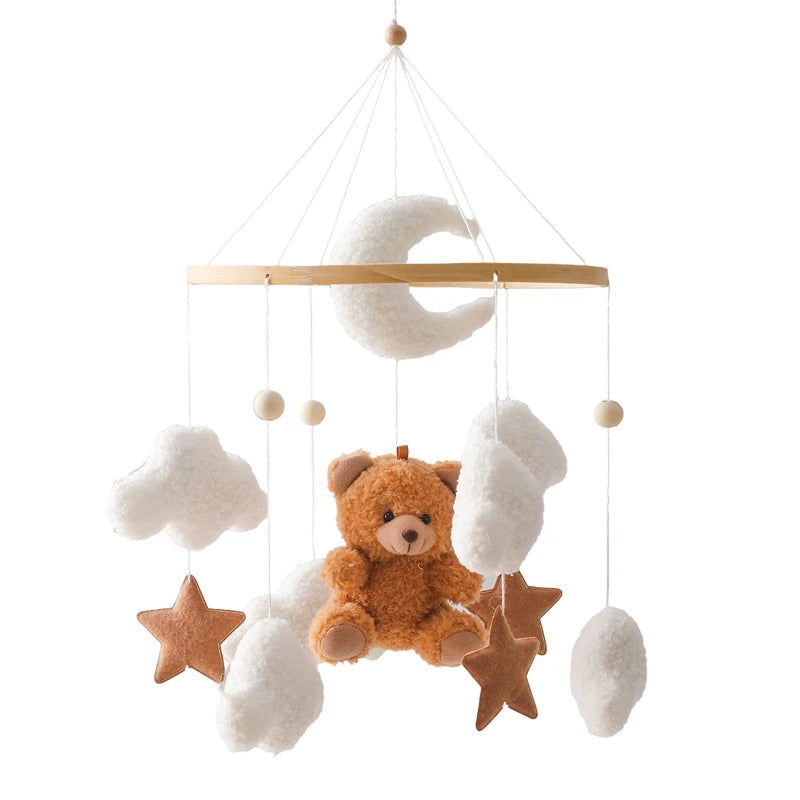 Wooden Baby Mobile – Bear, Moon & Stars Crib Toy | Soft Felt