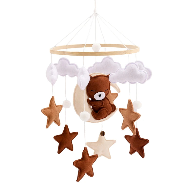 Wooden Baby Crib Mobile with Music Box – Teddy Bear Rattle Toy