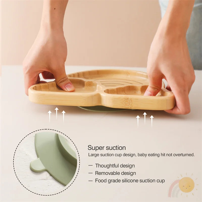 Bamboo Baby Suction Plate Set - BPA-Free, Non-Slip Tableware & Spoon for Stress-Free Feeding