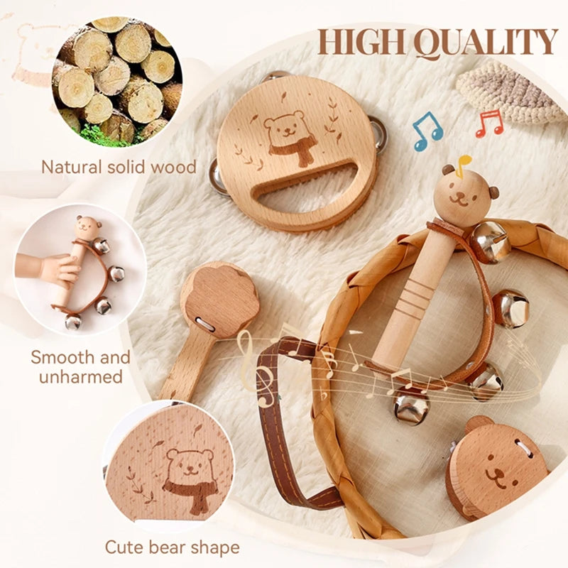 Wooden Montessori Bear Rattle – BPA Free Teething Toy for Babies