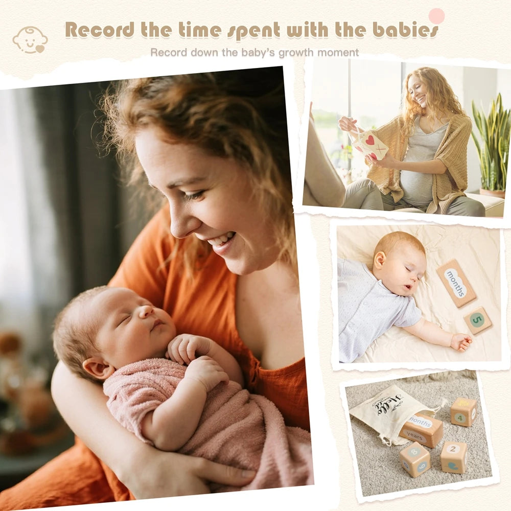 Wooden Baby Milestone Blocks – Engraved Beech Newborn Photo Props