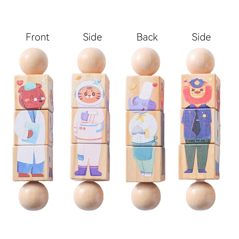 Wooden Montessori Bear Toy – Educational Cartoon Animal Rattle