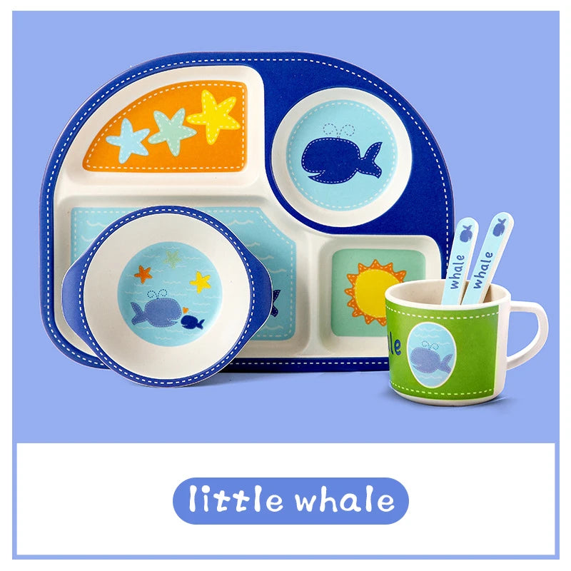 Eco-Friendly Kids Tableware Set - Fall-Proof Bamboo Plates with Non-Slip Design & Fun Patterns
