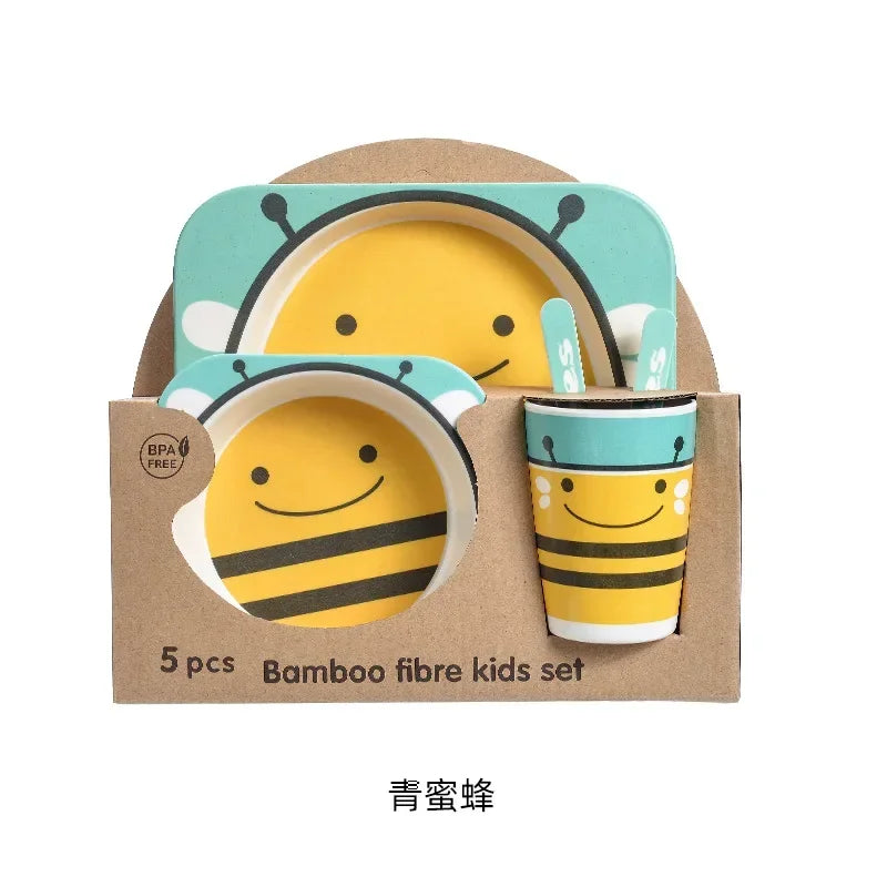 Bamboo Kids Tableware Set – Eco-Friendly Cartoon 5-Piece Gift