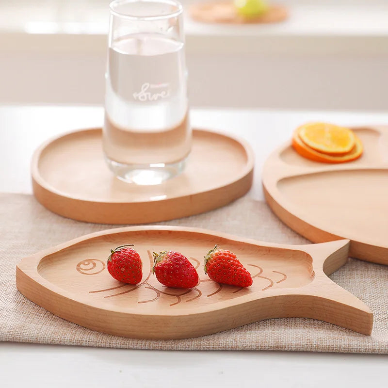 Wooden Baby Feeding Plate Set | Cute Dishes & Sucker Bowl