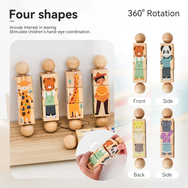 Baby Wooden Rattle Montessori Toy – Rotating Cartoon Puzzle Gift