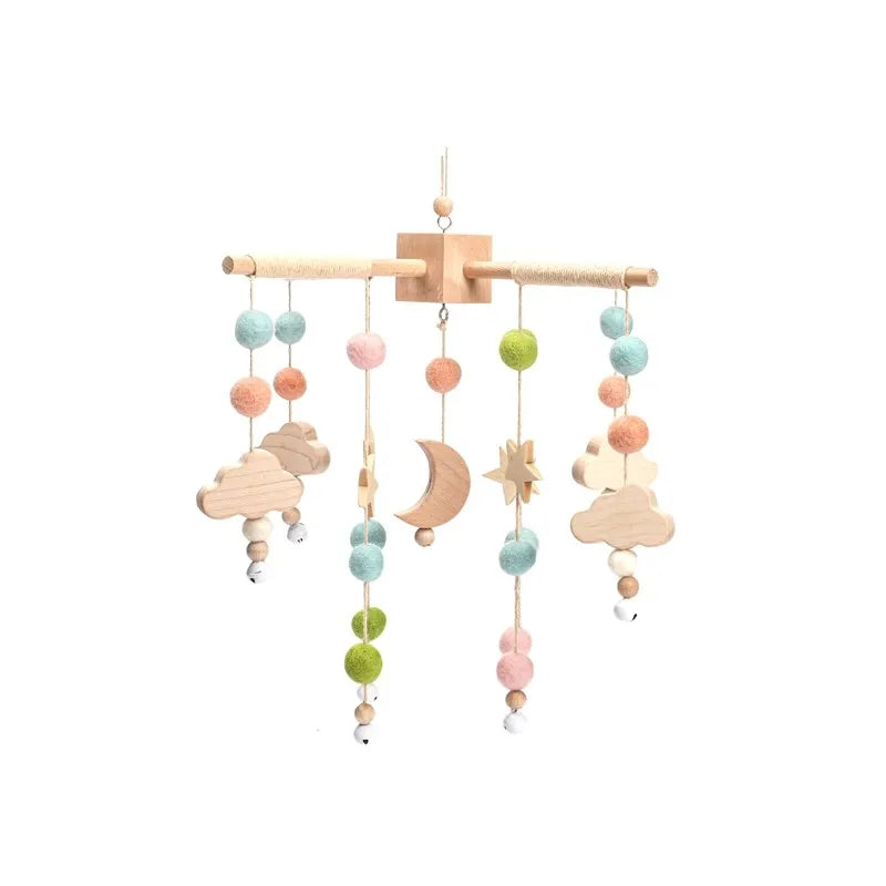 Wooden Baby Crib Mobile – Soft Felt Balloon Rattle Toy with Music
