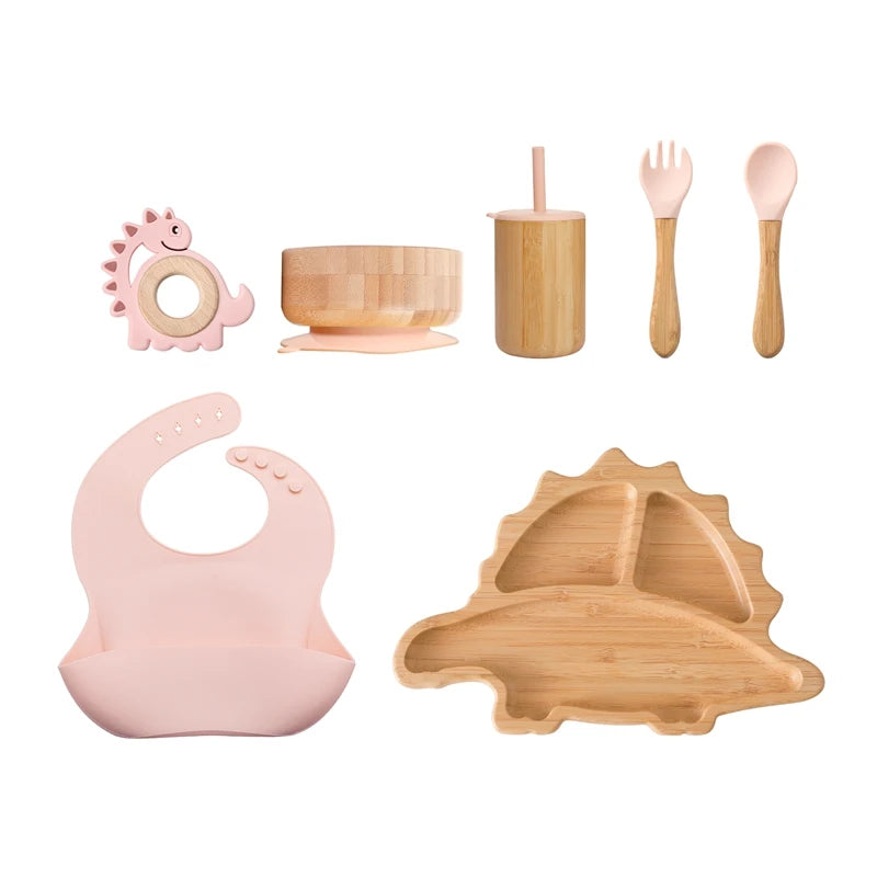 Eco-Friendly 7-Piece Bamboo & Silicone Baby Feeding Set - Safe, Non-Toxic Dinnerware for Kids