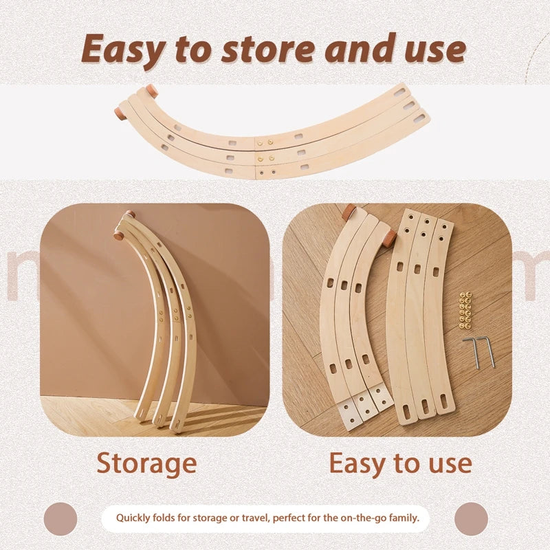 Wooden Baby Gym Frame with Sensory Rattle Toys – Foldable Play Set