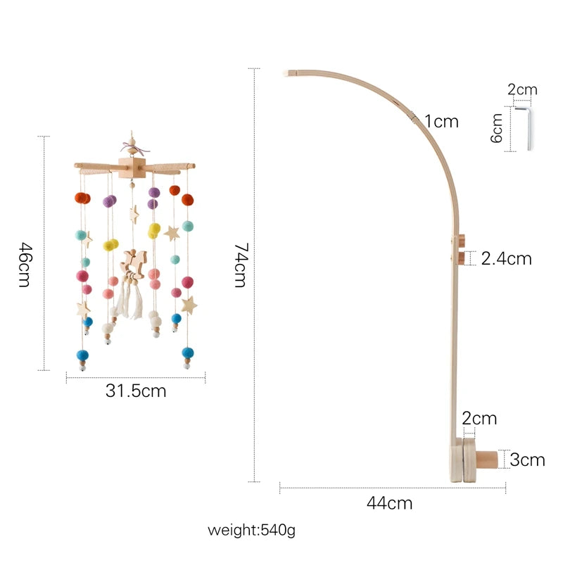 Baby Wooden Crib Mobile & Rattle Toy – Musical Bed Bell for Newborns