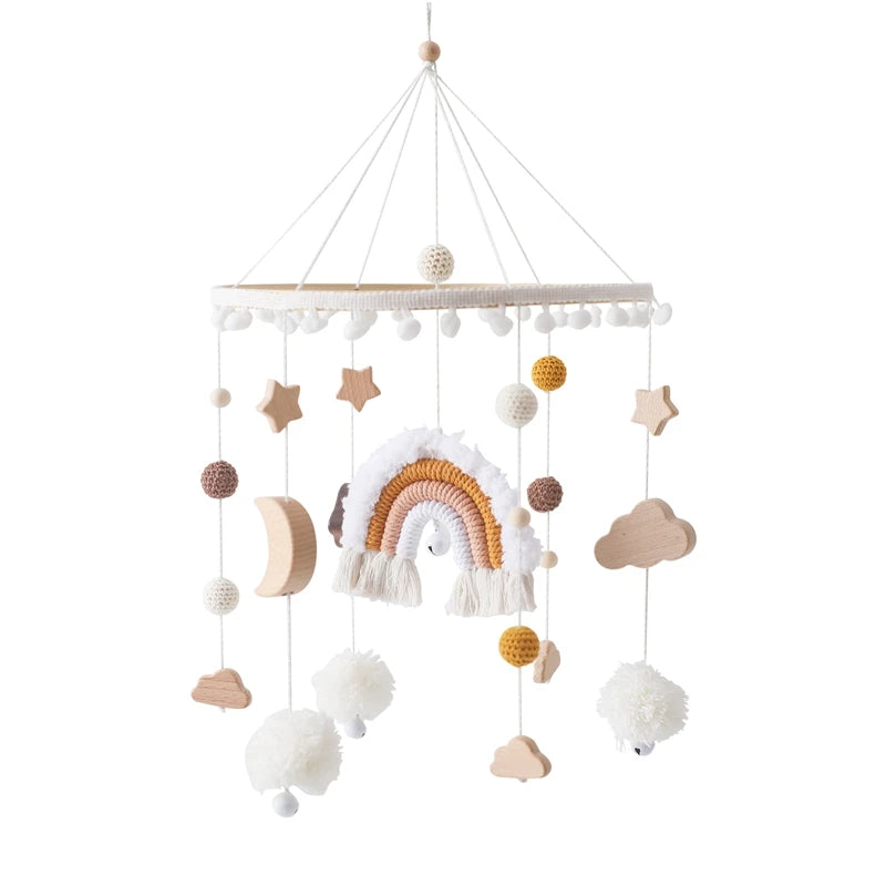 Wooden Baby Crib Mobile – Soft Felt Balloon Rattle Toy with Music