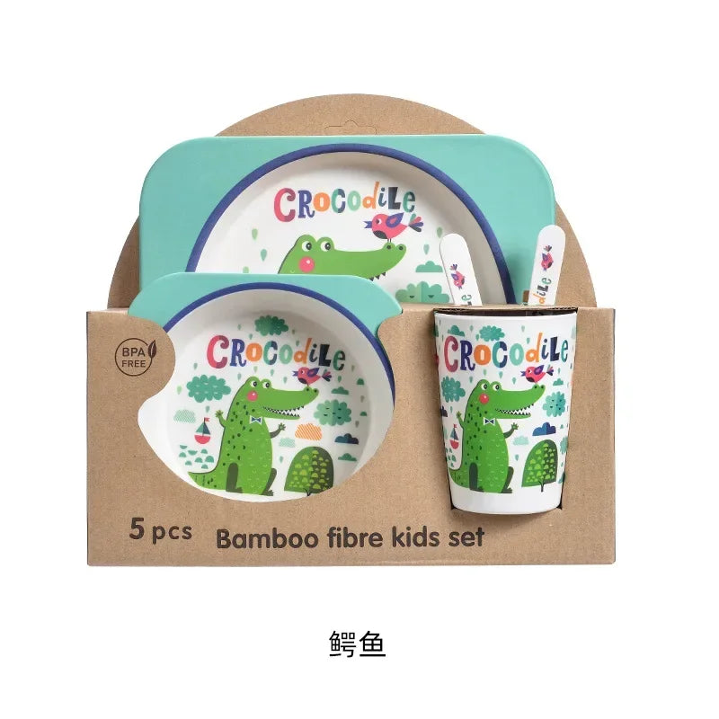 Bamboo Kids Tableware Set – Eco-Friendly Cartoon 5-Piece Gift