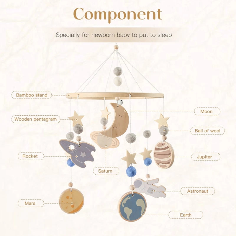 Wooden Baby Crib Mobile Bell – Boho Musical Rattles for Newborns